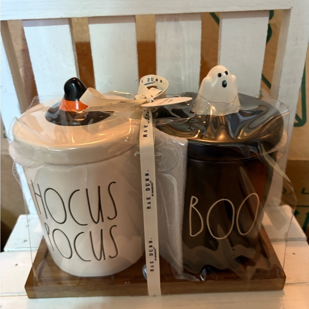 Rae Dunn Black and White Halloween Canisters